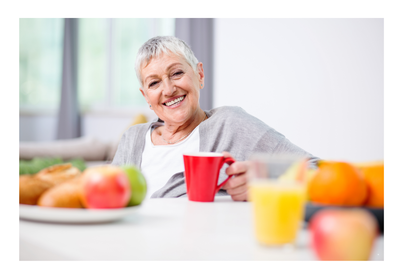 Smiling Healthy Senior with Colorful Fruit